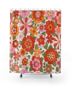 Groovy 60's 70's Hippie Shower Accessory, Retro Bathroom Curtain