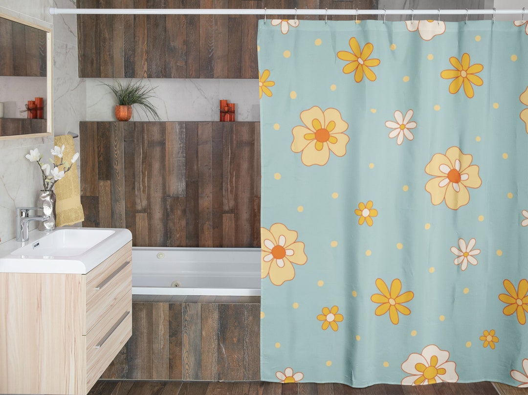 Groovy 60's 70's Retro Flowers Shower Curtain For Bathroom Decor