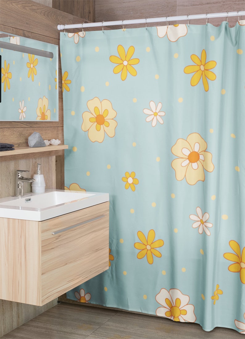 Groovy 60's 70's Retro Flowers Shower Curtain For Bathroom Decor - Image 2