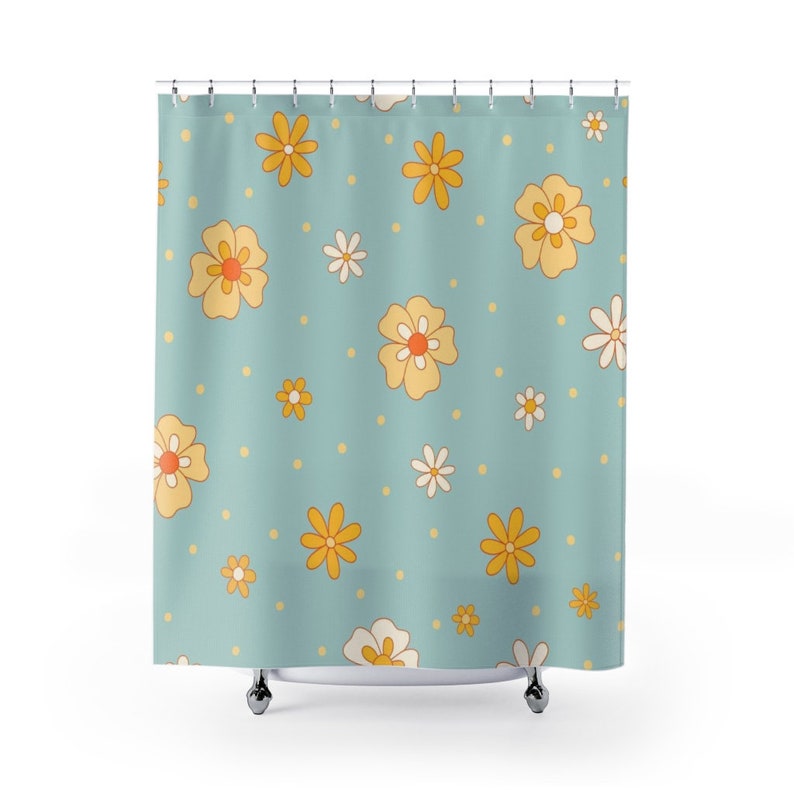 Groovy 60's 70's Retro Flowers Shower Curtain For Bathroom Decor - Image 3