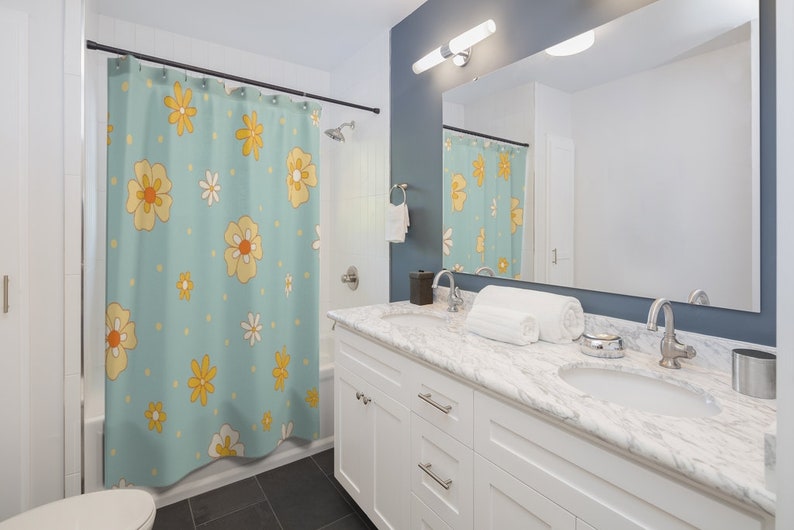 Groovy 60's 70's Retro Flowers Shower Curtain For Bathroom Decor - Image 4