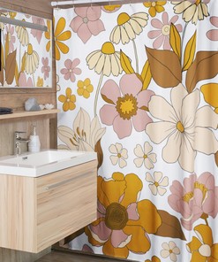 Groovy 60's 70's Retro Flowers Shower Curtain - Retro Bathroom Decor