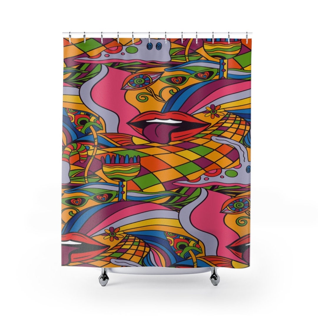 Groovy 60's 70's Retro Shower Curtain - Psychedelic Hippie Bathroom Decor