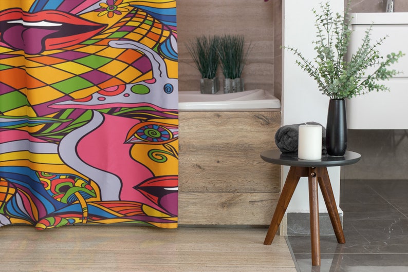 Groovy 60's 70's Retro Shower Curtain - Psychedelic Hippie Bathroom Decor - Image 3