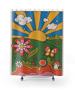 Groovy 60's And 70's Hippie Sunburst Shower Curtains - Retro Bathroom Decoration