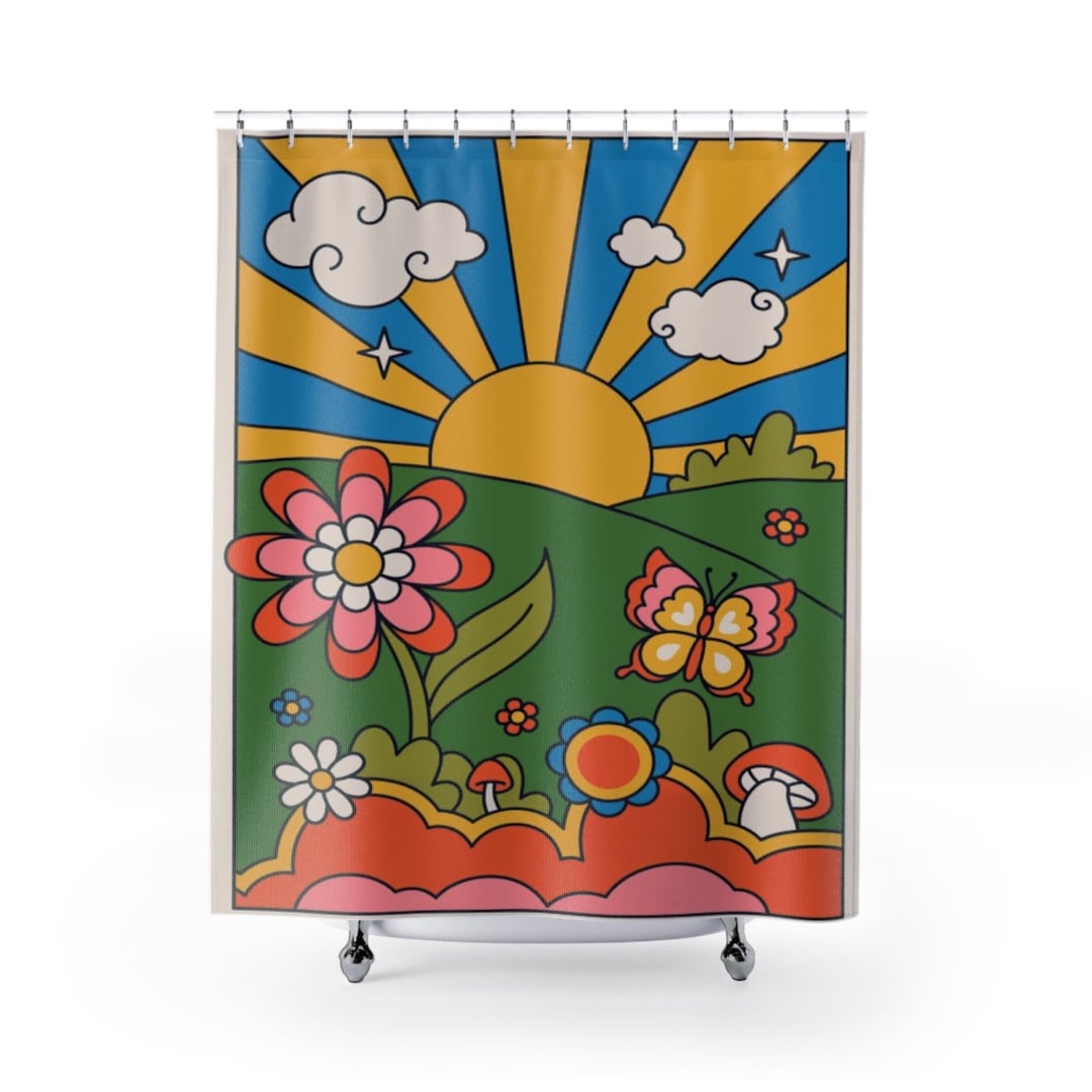 Groovy 60's And 70's Hippie Sunburst Shower Curtains - Retro Bathroom Decoration