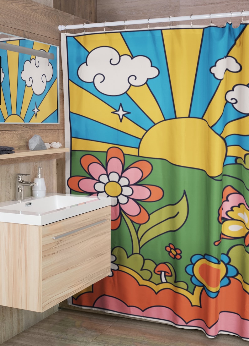 Groovy 60's And 70's Hippie Sunburst Shower Curtains - Retro Bathroom Decoration - Image 3