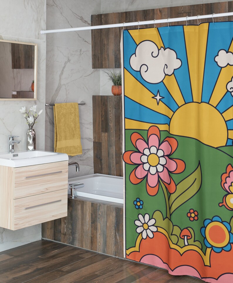 Groovy 60's And 70's Hippie Sunburst Shower Curtains - Retro Bathroom Decoration - Image 4