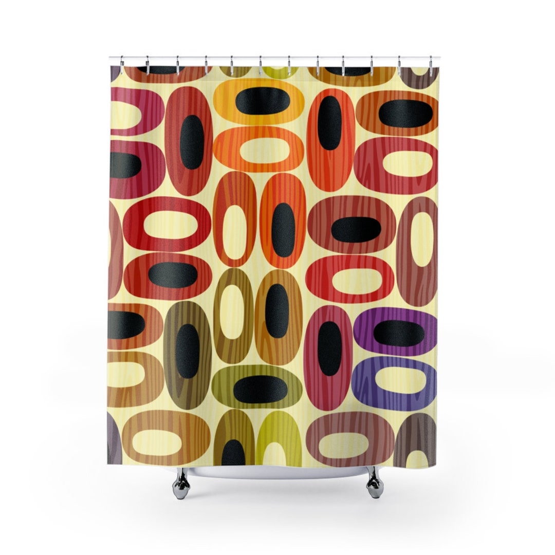 Groovy Mod Colorful Abstract Ovals Mid Century Modern Shower Curtain for 50s or 60s Bathroom Decor