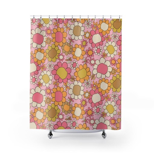 Groovy Retro Shower Curtain, Groovy, Retro, 70s Design and Print, Gift Idea, Housewarming Gift, Cool Design