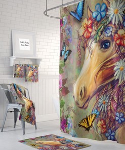 Gypsy Boho Horse Shower Curtain Optional Bath, Bath Towels Mat Bathroom Set