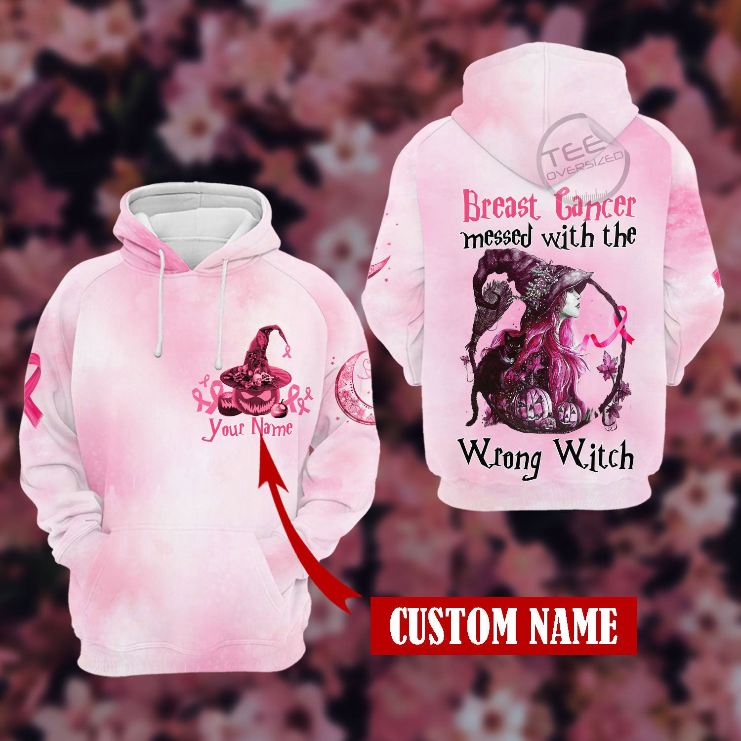 Halloween Breast Cancer Witch Pumpkin Breast Cancer Messed 3D Hoodie
