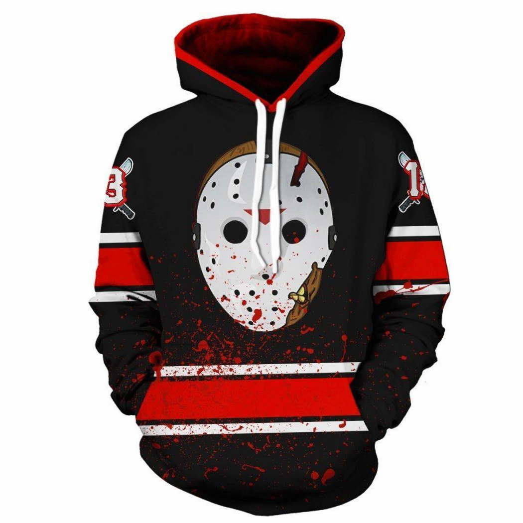 Halloween Friday 13Th Jason Voorhees Stripe 3D Hoodie Zipper Hoodie