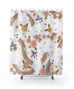 Halloween Hippie Rainbow Shower Curtain, Halloween Design, Peace Love Freedom, Bathroom Decor