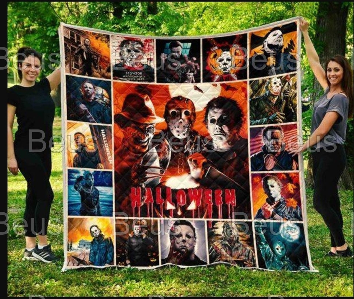 Halloween Horror Scary Movie Quilt Blanket