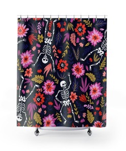 Halloween Spooky Skull Flower Shower Curtain, Halloween Bathroom Decor and Design, Skull Flower Art, Halloween Print Gift Idea
