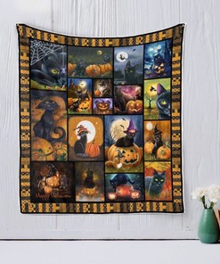 Haloween Cat Quilt Blanket Bedding Set for Home Décor
