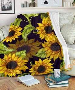 Hand Drawn Sunflower Sherpa Blanket Fleece Blanket Gifts for Fans