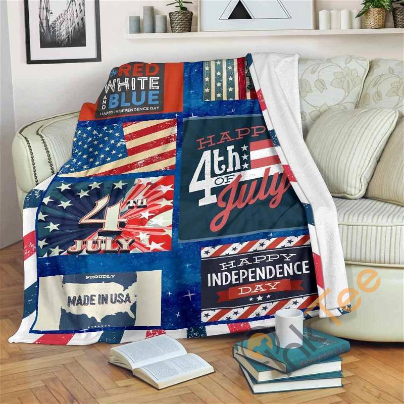 Happy 4th Of July Independence Patriot Sherpa Fleece Blanket Gifts for Family, for Couple