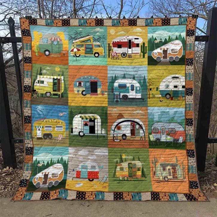 Happy Camping Quilt Blanket Bedding Set for Home Décor