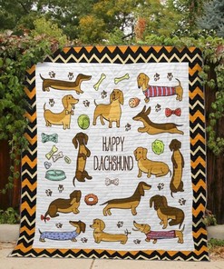 Happy Dachshund Cute Fanart Quilt Blanket Bedding Set