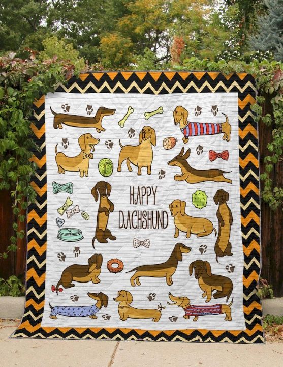Happy Dachshund Cute Fanart Quilt Blanket Bedding Set