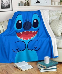 Happy Face Stitch Sherpa Fleece Blanket Gifts for Family, for Couple