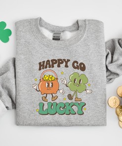 Happy Go Lucky Shirt, Irish T Shirt, Shamrocks T-Shirt, Family Matching St. Patrick's Day Gift Tee, Retro Groovy Shirt