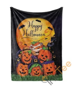 Happy Halloween Pumpkin Sherpa Fleece Blanket Gifts for Family, for Couple