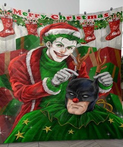 Happy Holiday Joker And Batman Dc Comics Christmas Gifts Lover Quilt Blanket Bedding Set, Batman Dc Quilt Blanket Bedding Set