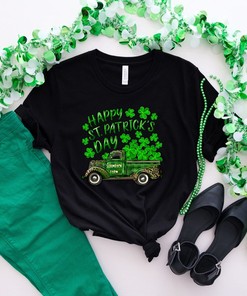 Happy St Patricks Day Shirt, St Patrick Lucky Truck Shirt, Retro Vintage St Patricks Tshirt, Watercolor Clover Shirt, Womens St Paddys Day Shirt