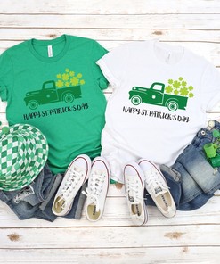 Happy St Patrick's Day Shirt Truck Shirt, Clover Shirt, Truck With Clover Shirt, Irish Shirt