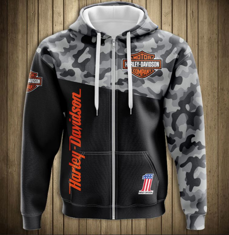 Harley Davidson Hoodie 3D Zip Hoodie Military Graphic Custom Zip Hoodie for Fans - Image 2