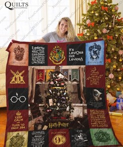 Harry Potter Christmas Tree Quotes Collection Quilt Blanket Bedding Set