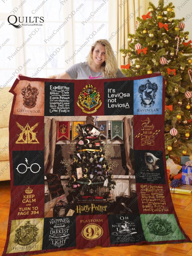 Harry Potter Christmas Tree Quotes Collection Quilt Blanket Bedding Set