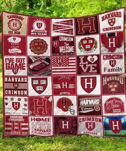 Harvard Crimson Logos Quilt Blanket Bedding Set