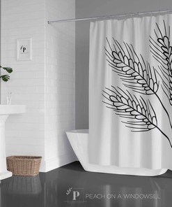 Harvest Wheat Shower Curtain, Modern Farmhouse Designer Bath Curtain, Black And White Bathroom Decor