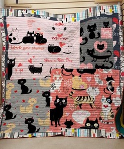 Have A Nice Day Cat Chibi Quilt Blanket Bedding Set