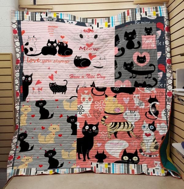 Have A Nice Day Cat Chibi Quilt Blanket Bedding Set