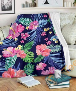 Hawaii Exotic Flowers Pattern Sherpa Fleece Blanket Gifts for Family, for Couple