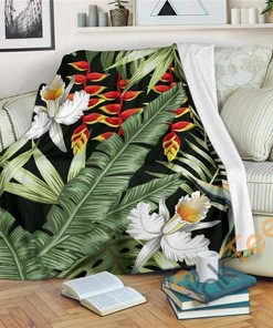 Hawaii Tropical Plants Pattern Sherpa Fleece Blanket Gifts for Family, for Couple