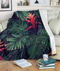 Hawaiian Palm Leaves Pattern Sherpa Fleece Blanket Gifts for Family, for Couple