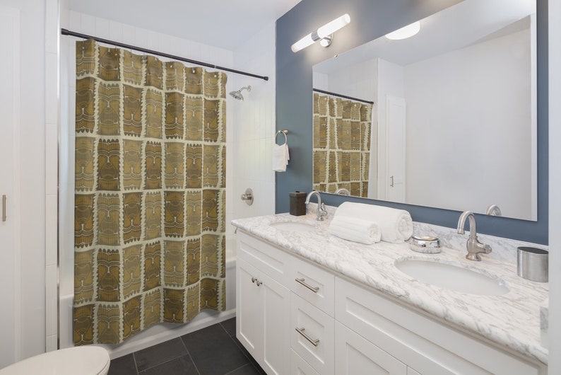 Hawaiian Tiki Idol Tropical Pattern Mid Century Modern Shower Curtain for 5 or 6 Retro Island Bathroom Decor - Image 3
