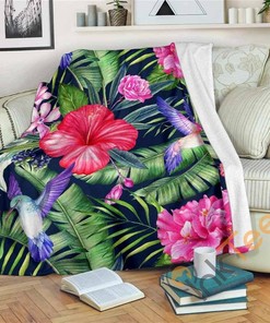 Hawaiian Tropical Birds Pattern Sherpa Fleece Blanket Gifts for Family, for Couple