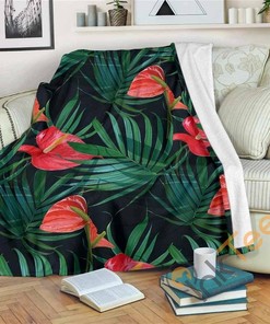 Hawaiian Tropical Flowers Pattern Sherpa Fleece Blanket Gifts for Family, for Couple