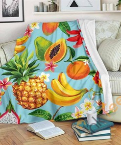 Hawaiian Tropical Fruits Pattern Sherpa Fleece Blanket Gifts for Family, for Couple
