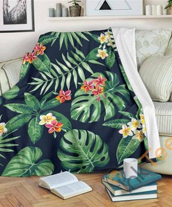 Hawaiian Tropical Leaves Pattern Sherpa Fleece Blanket Gifts for Family, for Couple