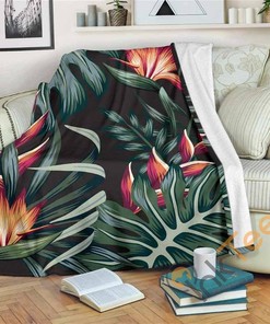 Hawaiian Tropical Plants Pattern Sherpa Fleece Blanket Gifts for Family, for Couple