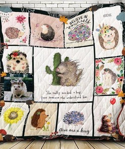 Hedgehog Give Me A Hug Cute Quilt Blanket Bedding Set