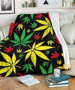 Hemp Leaves Reggae Pattern Sherpa Fleece Blanket Gifts for Family, for Couple